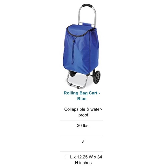 Whitmor lightweight BLUE Rolling Bag Cart - Picture 6 of 15